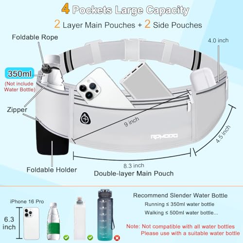 Fanny Pack with Water Bottle Holder, Running Hydration Belt, Grey - color: 09-Light Grey