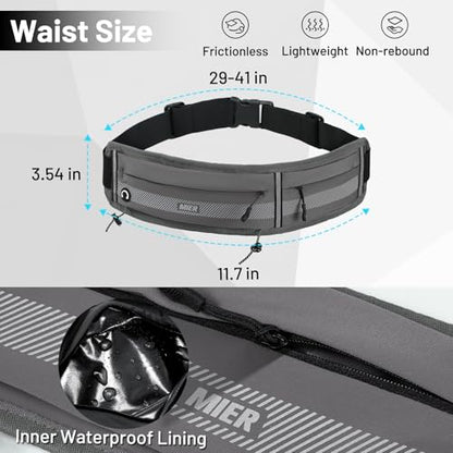 MIER Running Belt for Women & Men, Fanny Pack with Marathon Bib Clip, Gray - color: Gray
