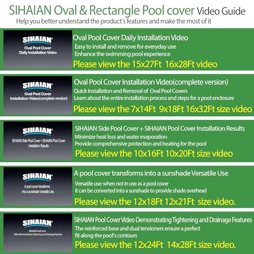 SIHAIAN 8x14Ft Oval Pool Cover Patented Design Four-Corner Locking 500D Rectangular and Oval Pool Cover, Prevent Water Accumulation Pool Cover for Oval Above Ground Pool with 4 Storage Straps - size: 15'6" x 8'6" (Oval and Rectangle Pool Cover)