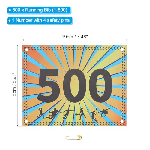 PATIKIL Tearproof Running Bib Numbers, Wheat Ears Waterproof Race Competitor Numbers with Safety Pin for Marathon Sports Game Competition Runner - style: 1-500