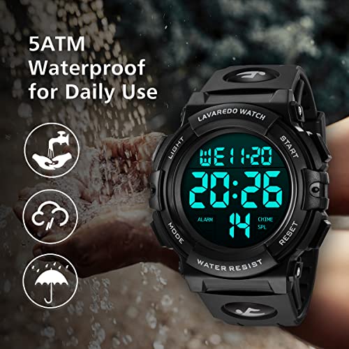 L LAVAREDO Mens Digital Watch Sports Military Watches Waterproof Outdoor Chronograph Wrist Watches for Men with LED Back Ligh/Alarm/Date - color: 09-Black-B