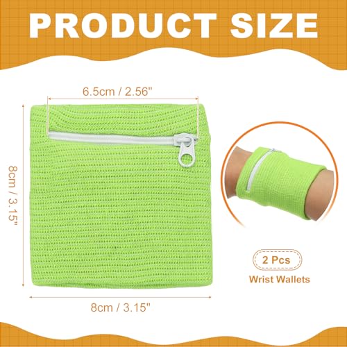 Wrist Wallet Wristband with Zipper, Cotton Wrist SweatBands Sports Absorb Sweat Wristbands - color: Fruit Green