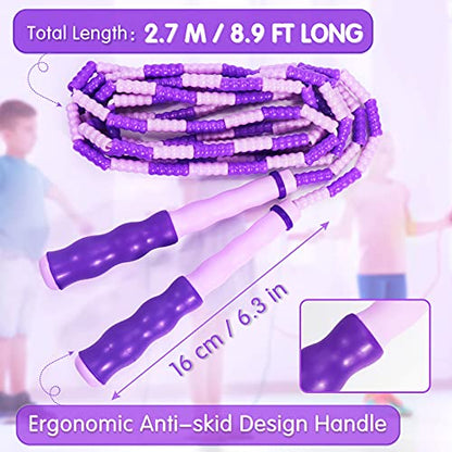 Supertrip Jump Rope Kids-Soft Beaded Skipping Rope Adjustable Tangle-Free Segmented Jumping Rope for Children and Students - color: Pink&Purple
