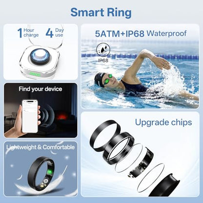 Smart Ring for Women and Men, Fitness Health Tracker Ring - color: Rose Gold, size: 6#
