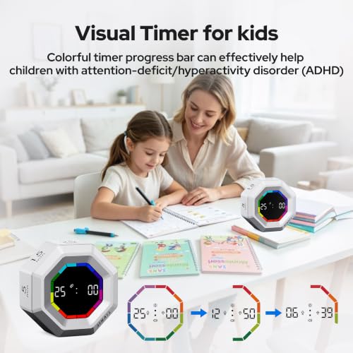 Visual Timer for Kids Kitchen Timer Pomodoro Magnetic Visual Countdown - color: Silvery