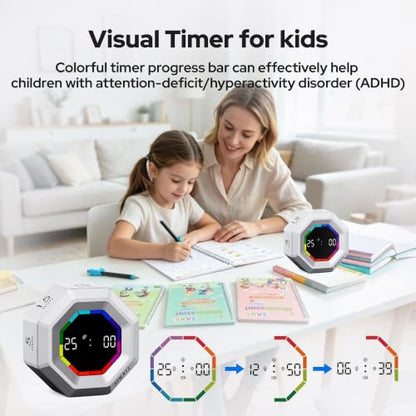 Visual Timer for Kids Kitchen Timer Pomodoro Magnetic Visual Countdown - color: Silvery