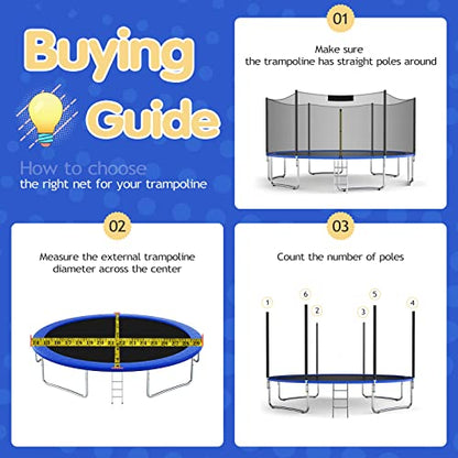 GYMAX Trampoline Net, Enclosure for 8 10 12 14 15 16Ft Round Trampolines - style: Outside Net 15FT 10Poles