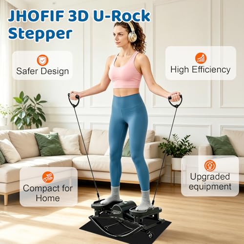 U-Rock Mini Stepper with Resistance Bands, 3D Swing Stair Stepper with Digital Monitor, Upgraded Quiet Anti Slip Pad for Full-Body Workout, Home & Office Fitness Equipment for All Ages