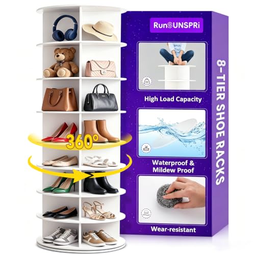 RUNSUNSPRI 8 Tier Rotating Shoe Rack 360°Rotating Shoe Rack Tower - size: 8 Tier
