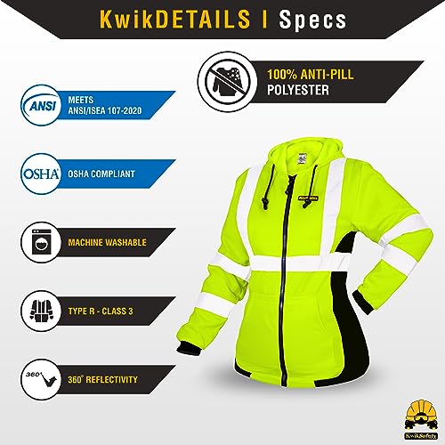 KwikSafety Women's Fleece Safety Hoodie Class 3 ANSI OSHA PPE - color: Yellow, size: X-Small