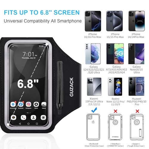 GUZACK Running Armband with Zipper Pouch, Running Phone Holder,Up to 6.9" - color: Black Zipper (Up to 6.9"), size: L