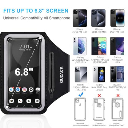 GUZACK Running Armband with Zipper Pouch, Running Phone Holder,Up to 6.9" - color: Black Zipper (Up to 6.9"), size: L