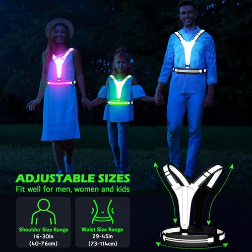 LED Reflective Vest Running Gear, USB Rechargeable Light Up Running Vest Chest Phone Holder for Runners Night Walking - color: Black