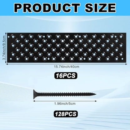 16 Pack Non Slip Aluminum Stair Tread,16 x 3.75 Inch Aluminum Anti-Slip Stair Strip with Screws,Anti Slip Outdoor Stair Treads Coated Black,Metal Stair Nosing Stair Treads for Wooden Ramp Deck Steps