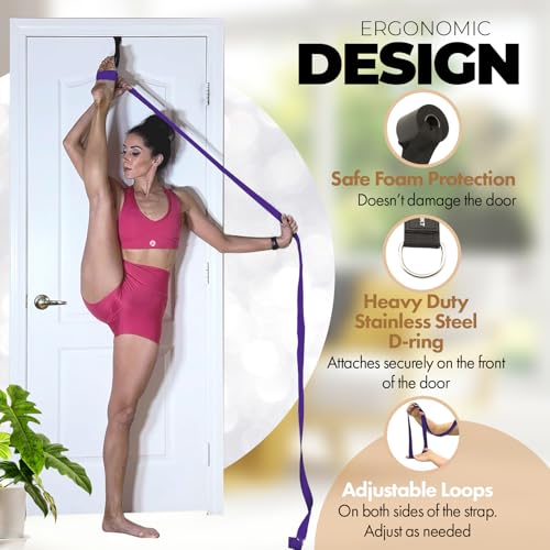 Pilates Stretching Strap with Door Anchor for Flexibility Training - color: Purple