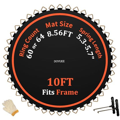 Trampoline Mat,102.8in/8.56ft Dia with 60/64 Rings for Choose, Fits 10FT Frame Use 5.3"-5.7" Springs, 10ft Replacement Trampoline Mat（Spring and Frame not Included） - style: 64 Rings & (102.8" | 8.56ft) Dia Mat-Fits 5.3-5.7" Springs