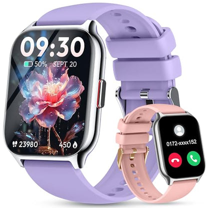 Smart Watch 45mm for Women Men(Dial/Answer Calls), 2.0" Fitness Tracker Watch with Heart Rate/Blood Pressure/Blood Oxygen Monitor for Android iOS - color: Pink+Purple