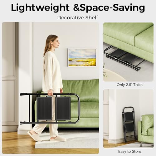 KINGRACK 2 Step Ladder Folding Step Stool with Handrail for Kitchen Black - size: 2-step