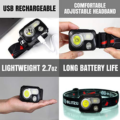 LED Headlamp, Rechargeable Super Bright Headlight Flashlight, Kids & Adults - color: Black