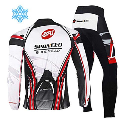 sponeed Men's Cycling Jersey Full Sleeve Riding Wear Long Sleeve T Shirts Pants - color: Fleece Red White, size: Medium