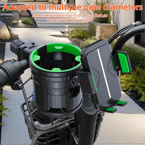 4-in-1 Universal Cup Holder for Stroller, Bicycle, Wheelchair & Shopping Cart | 360° Rotatable, Anti-Slip Silicone Grip Spill-Proof Design | Adjustable Single/Double Cup and Phone Holder【Green】