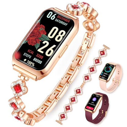 1.47" Smart Sports Watch, 10-Day Battery, IP68 Waterproof - color: Rose Gold-Red