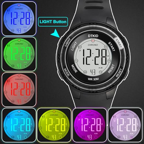 DTKID Digital Kids Watch 30 M Waterproof for Girls Boys 5-16 - color: Black