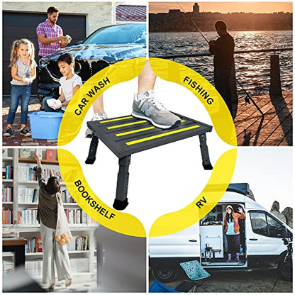 Adjustable RV Step Stool, Wide Platform, Foldable Legs, Black - color: Black