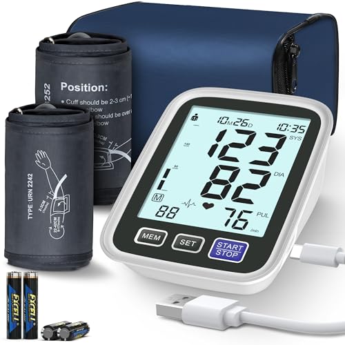 Blood Pressure Machine Upper Arm, 2 Size Cuffs Fit Arms from Medium 9"-17" to Extra Large XL 13"-21", Accurate Automatic Digital BP Kit Home Use, Large Backlit LCD, BP Monitor Dual-User Mode - size: Medium/Large & XL Sizes