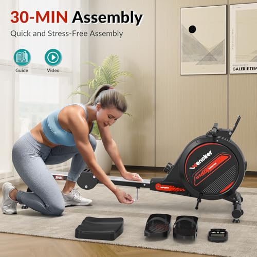 WENOKER Rowing Machine, Magnetic Rowing Machine for Home, Upgraded 32-Levels Resistance with Smart Electronic Knob, 350 LBS Weight Capacity, Compact Rower Machine Easy Assembly. - color: Black Red