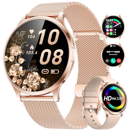 SUNKTA Thin Smart Watch for Women, 1.32" AMOLED Ladies Smart Watches, 100+ Sports Mode Fitness Tracker, IP68 Waterproof Watches with Bluetooth Call/Sleep, Smartwatch for Android iOS, Rosegold#2 - color: Rosegold#2