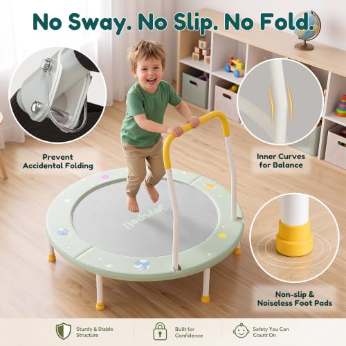 36-Inch Toddler Trampoline with Foam Handle, 3FT Foldable Mini Rebounder - color: Green