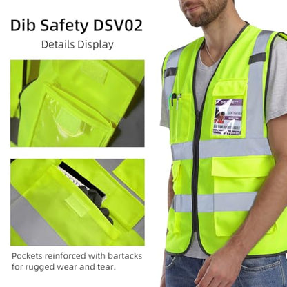 Dib Safety Hi Vis Reflective Safety Vest for Men Women with Pockets Zipper - color: Yellow, size: X-Large