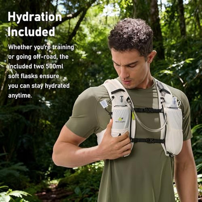 N NEVO RHINO Running Vest 5L, Hydration Vest with 2 TPU 500ml Soft Flask - color: white, size: Medium