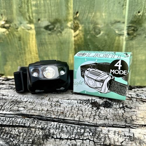 House of Marbles Adventurer's LED Headlamp, Super Bright Battery-Powered Head Torch with 4 Light Modes, 5 Adjustable Beam Angles and Head Strap for Camping, Hiking, Running and DIY