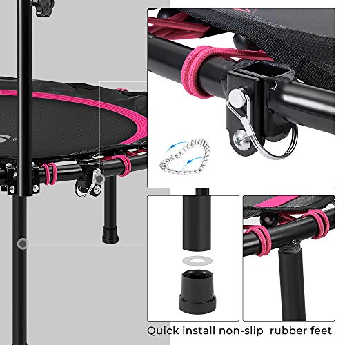 SONGMICS 40 Inches Mini Fitness Trampoline, Fitness Rebounder with Adjustable Handrail, Foldable Trampoline for At-Home Workout, Max. Load 264.6 lb - color: Pink + Black