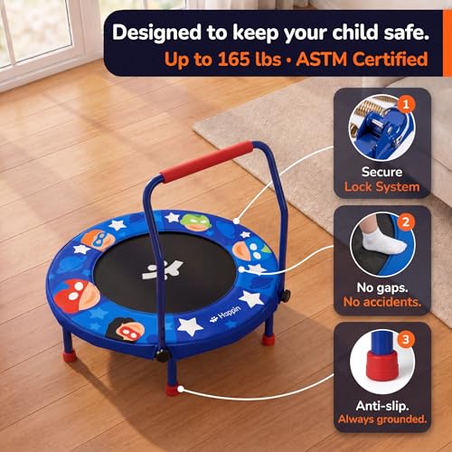Happin 36" Toddler Trampoline for Kids with Handlebar, Foldable Indoor Mini - color: Blue and Red