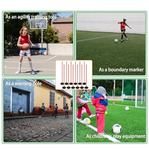 Orange Soccer Agility Poles Set Detachable Sports Trainning Speed Pole Slalom Poles with Rubber Base Sport Traning Equipment - color: Pack of 12, style: 4.9 FT