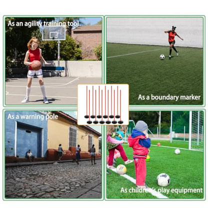 Orange Soccer Agility Poles Set Detachable Sports Trainning Speed Pole Slalom Poles with Rubber Base Sport Traning Equipment - color: Pack of 12, style: 4.9 FT