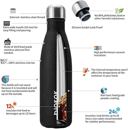 BJPKPK 17 oz Small Insulated Water Bottle, Stainless Steel, Leak Proof - color: Glitter Black, size: 17 Ounces