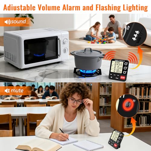 Digital Dual Kitchen Timer, Multiple Channels Countdown Timer - color: Black