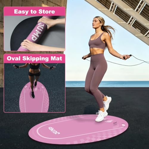 Jump Rope Mat Outdoor Indoor,Oval 52'' x 36'' Non-slip Fitness Exercise Mat - color: Pink