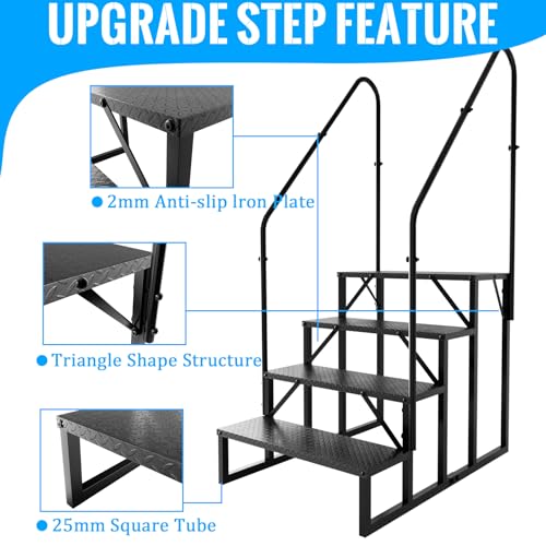 RV Stairs 4 Step Ladder with 2 Handrails - size: 4 Step-2
