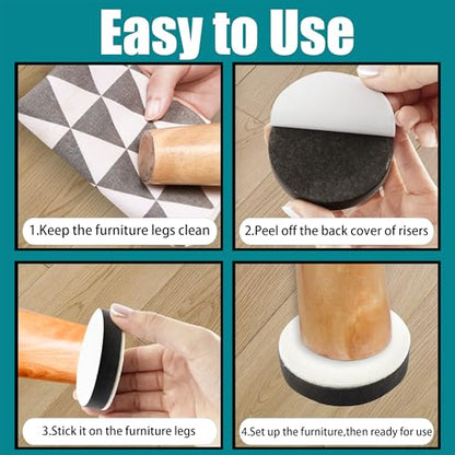 0.65 Inch Self-Adhesive Furniture Riser, Soft Furniture Leg Pads, Round Bed Table Sofa Lift Bed Riser, Adds 0.65 Inch Height with Felt Pad (4Pcs/Black) - color: Black,round, size: 2.36x0.65inch