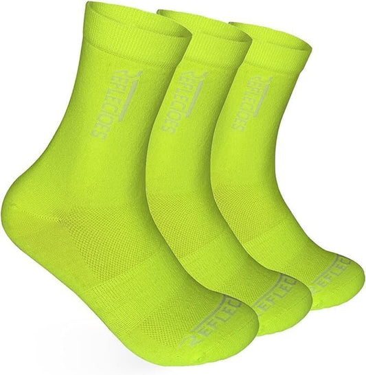 ReflecToes Fluorescent Running Socks (3 Pack) High Visibility Neon Safety Socks for Men & Women UV-Activated Day Glow - color: Yellow, size: Medium