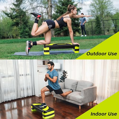 Non-Slip 31 Inch Aerobic Exercise Step Platform 4"-6"-8" Height Adjustable Risers for Home Gym Cardio Training Fitness Workout Stepper Trainer - color: Yellow