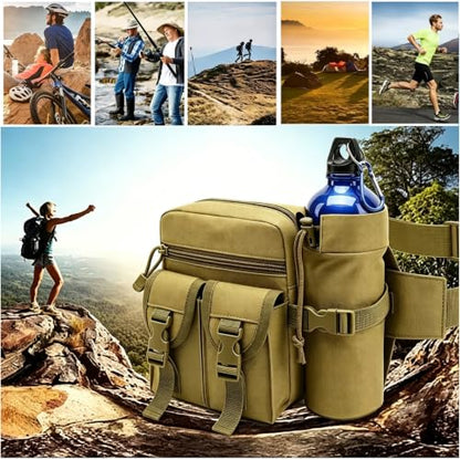 Fanny Pack Waist Bag with Water Bottle Holder Detachable for Men Women, Crossbody Hiking Waist Pack with 5 Pockets, Running Travel Dog Walking Workout Cycling Outdoor Fishing Hip Belt Bag- Mud - color: Mud - Bottle Holder