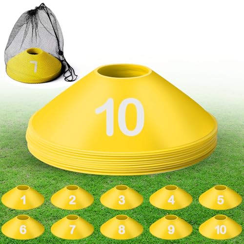 10 Pcs Numbered Sports Disc Cone with Mesh Carry Bag - color: Yellow