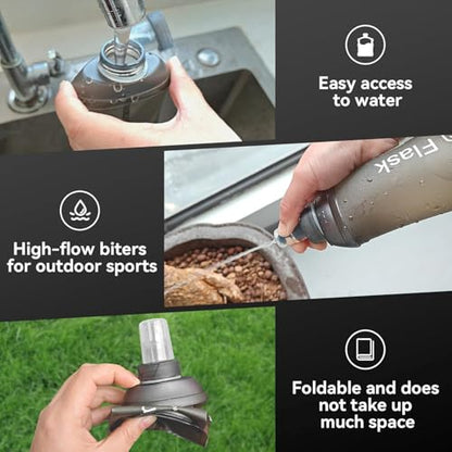 AXEN Soft Flask TPU Foldable Running Hydration Flask, Soft Collapsible Water Bottle for Hydration Pack Cycling Marathon Running Hiking - color: Grey-250ml