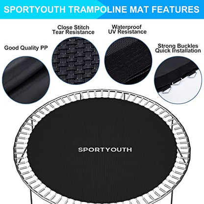 SPORTYOUTH Trampoline Replacement Mat Fits 12ft/14ft/15ft Round Trampoline - size: 12ft | 72Rings | Fits 5.5" Springs